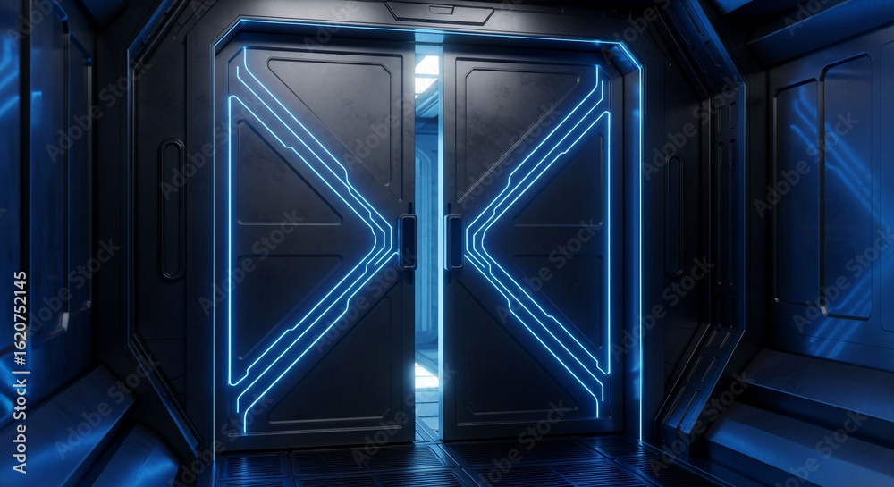 Obraz premium Step into the future with this sleek, modern doorway, perfect for sci-fi, technology, and futuristic designs, adding a touch of innovation