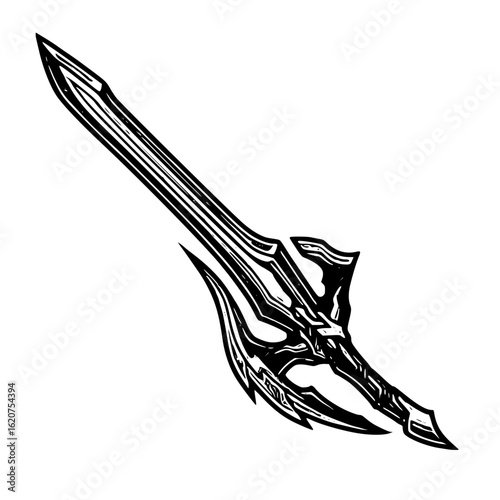 Ornate sword isolated on white background