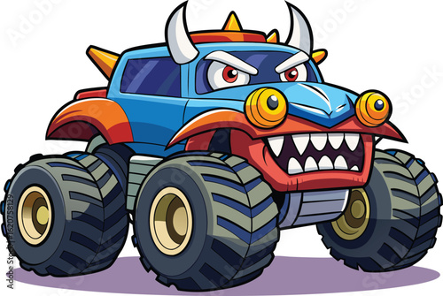 Grinning Monster Truck Cartoon Vector Illustration