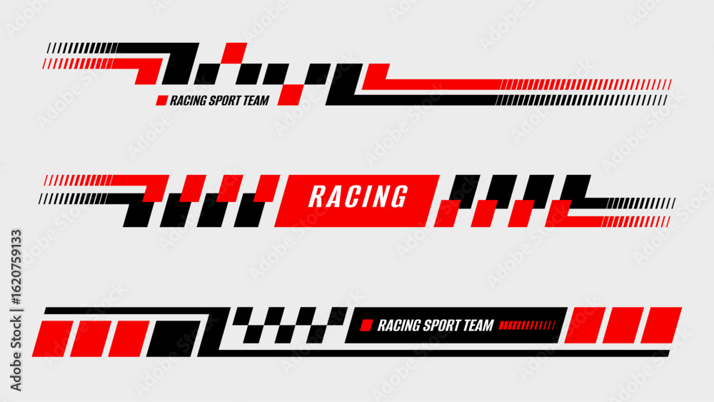 Fototapeta premium Set of amazing car stripes. Car race stripes. Racing line sticker design. Graphic sport decal vinyl element. Automobile decoration. Racing vector design set 