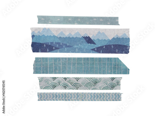 set of printed washi tapes isolated on white background, adhesive tapes for aesthetic journaling and DIY art 