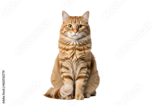 Orange tabby cat seated against a black background.