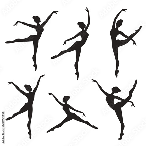 Six Ballet Dancers Silhouettes in Graceful Poses woman female