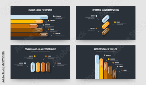 Sales Overview 5 3 4 Element Diagram Slideshow Design Set. Corporate Performance Five Three Four Option Infographic Frame Layout Vector Illustration Bundle.