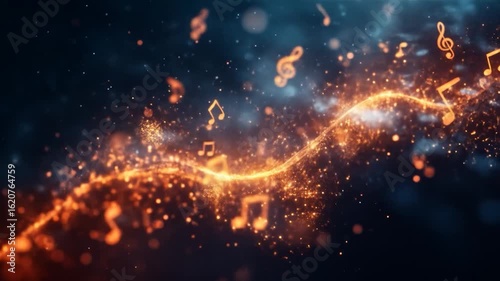 Glowing Music Notes Wave Abstract.