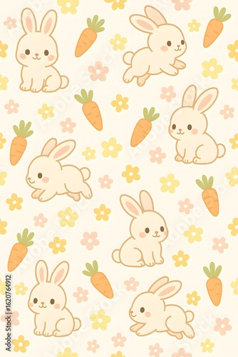Seamless Kawaii Bunny Pattern – Cute Baby Rabbit for Kids & Nursery