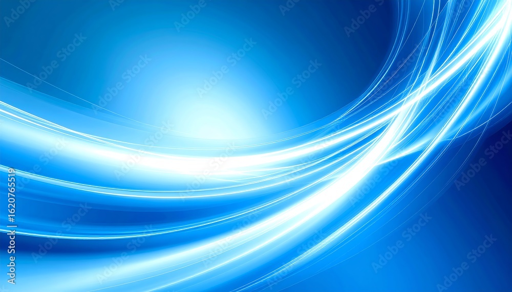 Fototapeta premium Abstract flowing bright blue light trails with sparkling particles on a dark background