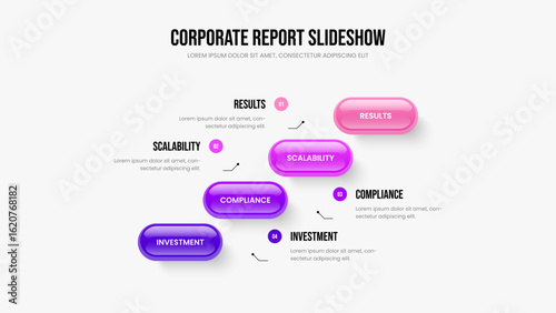 Service Strategy 4 Option Diagram Presentation Layout. Investor Development Slide Design Vector Illustration. Advertising Forecast Four Element Infographic Frame Template.