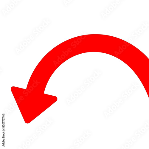 Red arrow isolated on white background indicating downward trend and decline