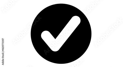 A simple check mark inside a black circle indicating approval success or a positive confirmation for a task