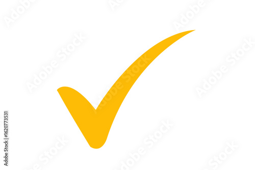 A yellow check mark on a white background represents confirmation approval and positive selection for a task
