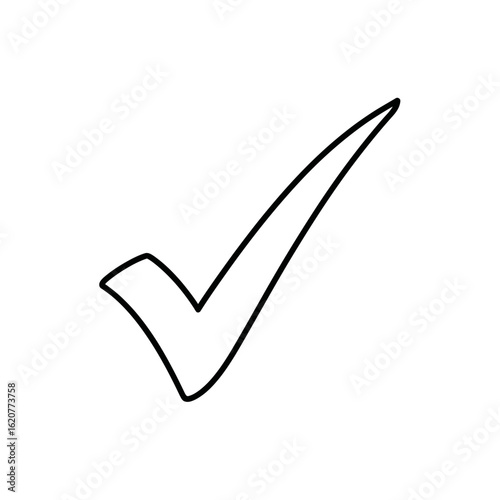 Hand drawn check mark in black and white representing confirmation approval and positive selection