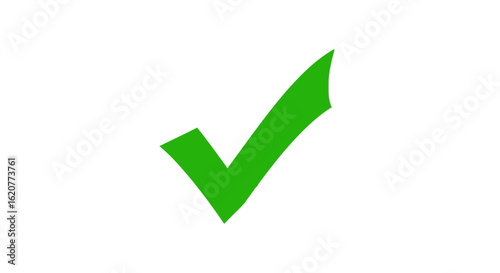 A simple green check mark icon isolated on a white background representing approval success and validation for tasks and selections