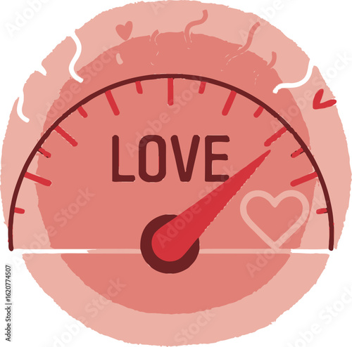 Pink Love Meter Design with Heart Icons and Arrow over Transparent Background