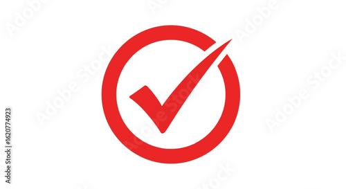 A red check mark inside a red circle indicates approval, success, or a correct choice on a white background