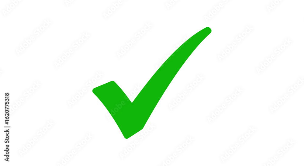 A simple green check mark on a white background symbolizing agreement or verification for a task or choice A simple green check mark on a white background symbolizing agreement or verification for a task or choice