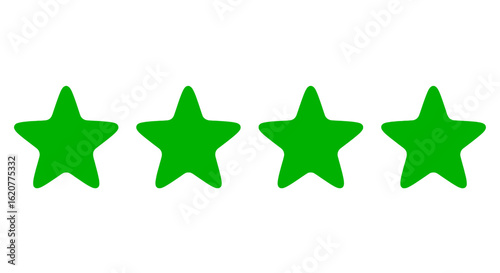 Four green stars representing a good rating for a product or service showing customer satisfaction and positive feedback