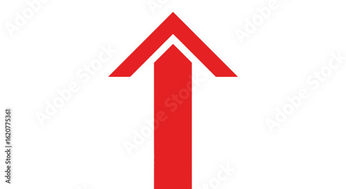 A bold red arrow pointing upwards conveys a sense of direction and forward momentum on a clean white background