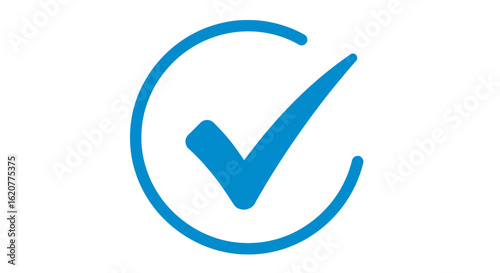 Blue check mark icon inside a circle representing approval acceptance and a positive confirmation of a selection