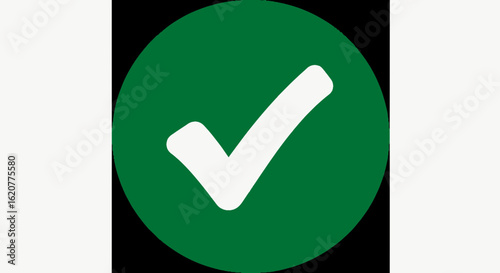 A white check mark symbol inside a green circle on a black background, representing confirmation, approval, and correctness
