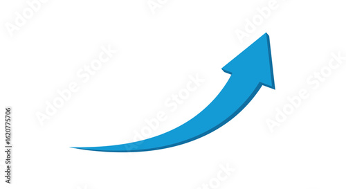 A blue arrow curves upward indicating growth and forward movement on a plain white background representing progress