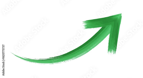Green arrow indicating upward trend and growth, isolated on white background