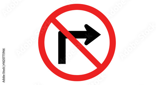 No right turn traffic sign isolated on white background