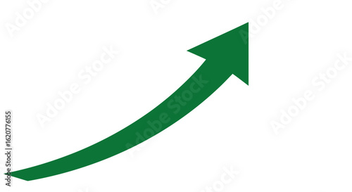 Green arrow pointing upwards, symbolizing growth and progress isolated on white background