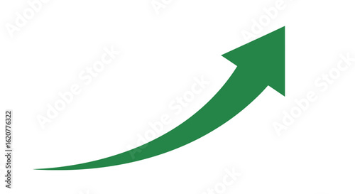 Green upward arrow isolated on white background representing growth, progress, and success in business and finance