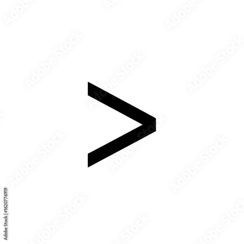 A bold black greater than symbol pointing to the right on a clean white background creates a minimalist design