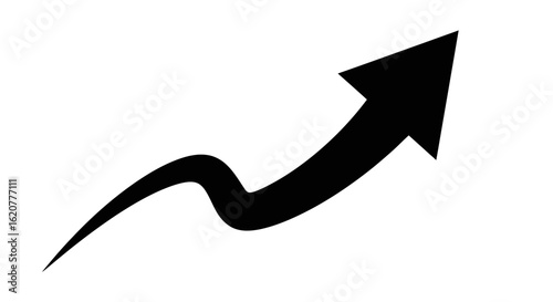 Black arrow pointing upwards, indicating growth and progress, isolated on white background