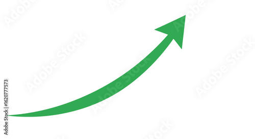 Green arrow indicating upward growth and progress, isolated on white background