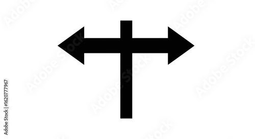 Black crossroad sign with arrows pointing left and right, isolated on white background