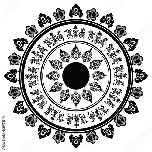 Ornate Thai Mandala with Dancing Figures