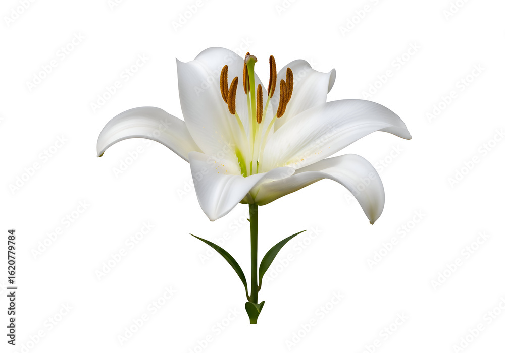 Fototapeta premium Close-up of a single white lily against a black background.