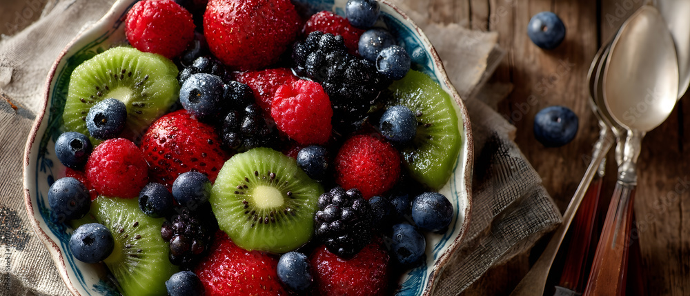Obraz premium Mix Fruit in Bowl Flat Lay Still Life Summer