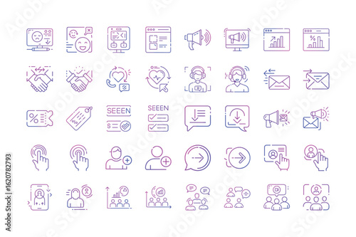 Digital communication, social media, and online interactions. vector icons 