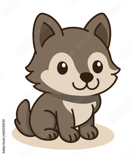 Cute wolf illustration, designed in a playful kawaii style. Perfect for animal-themed projects, nature, or forest-related content, especially for kids' illustrations.