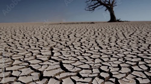 Cracked dry landscape under intense heat, showing effects of heatwave