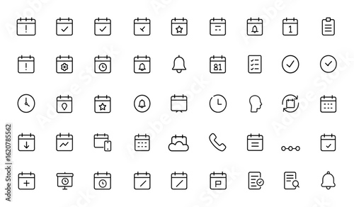 calendar icons collection with editable stroke. Linear vector illustration of agenda, appointment, schedule, deadline, checklist, clock, event, reminders, timeline, office, plan and more.