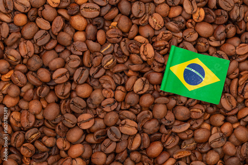 brazil flag on coffee beans