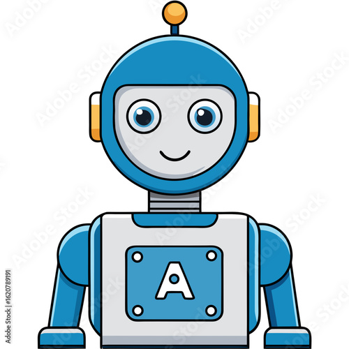 Cute AI Bot Vector Cartoon Icon – White Background Digital Clipart