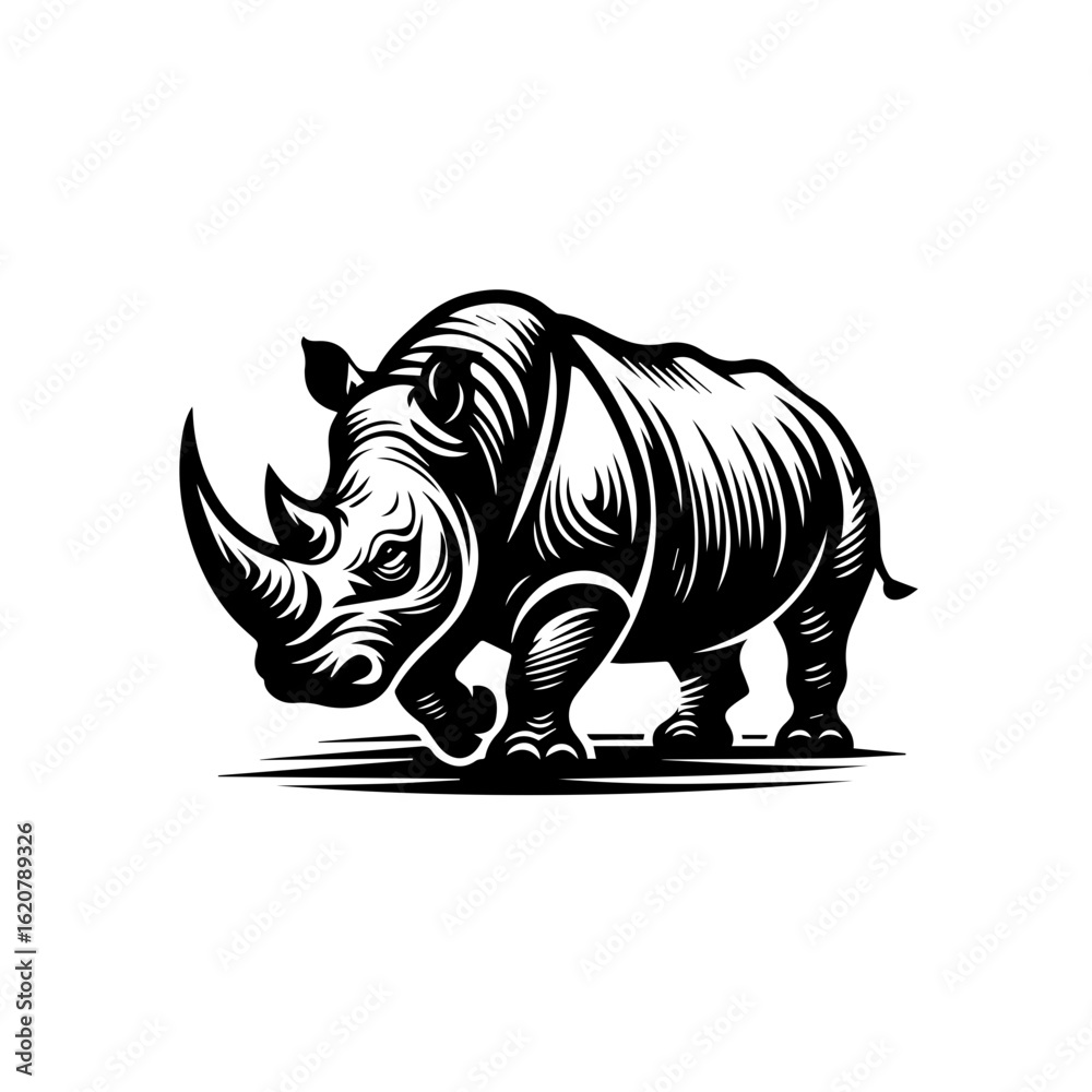 Fototapeta premium Illustration of a powerful rhino with a horn isolated on white background