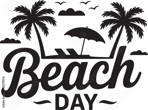 Wallpaper Mural Beach Day Silhouette with Palm Trees and Umbrella Icon Torontodigital.ca
