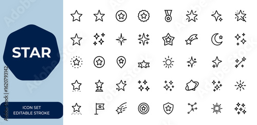 star icon set collection with editable stroke. Vector illustration of star-themed icons for design, UI, web, mobile, decoration, symbol, cosmic, celestial, shape, vector and more.