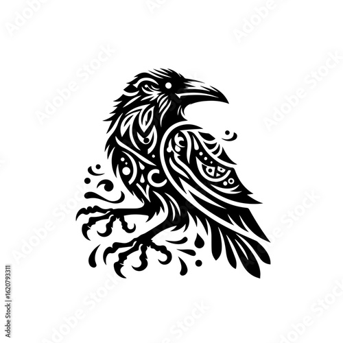 Wallpaper Mural Majestic raven with tribal patterns isolated on white background Torontodigital.ca