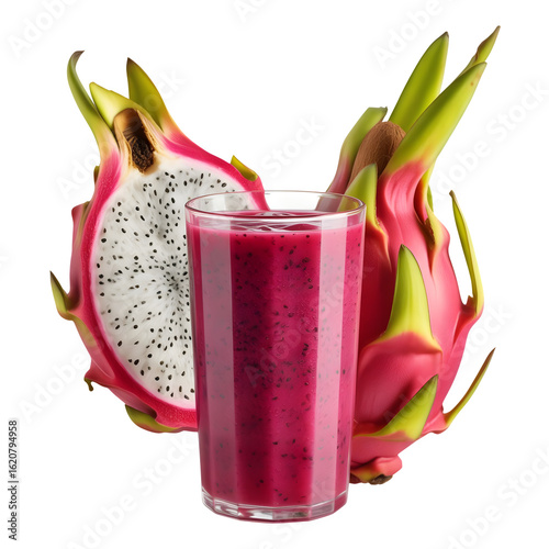 Dragon Fruit Smoothie with Whole and Halved Dragon Fruit
