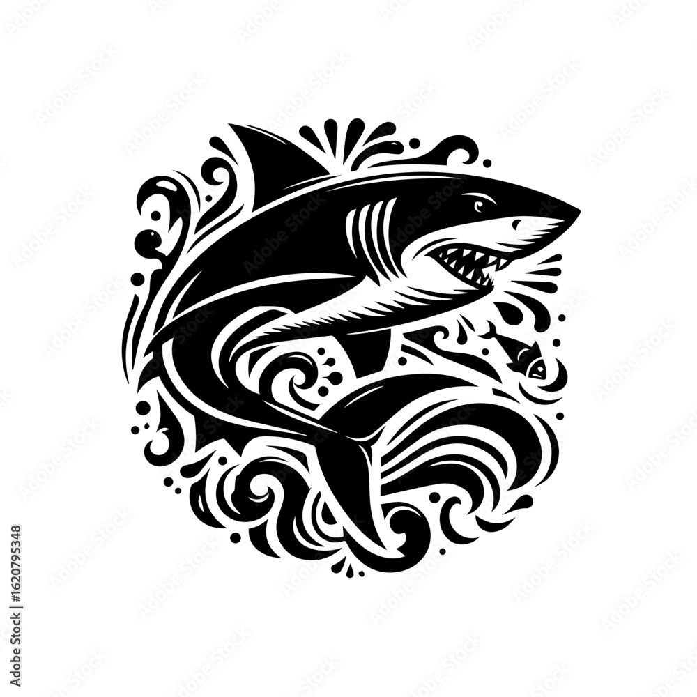 Fototapeta premium Illustration of a shark swimming in water isolated on white background