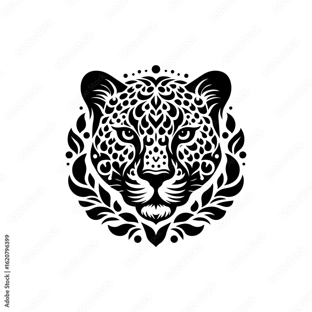 Fototapeta premium Leopard head with decorative patterns isolated on white background
