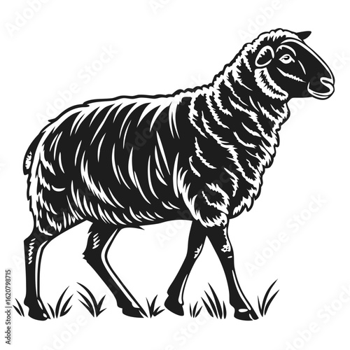 Isolated Black Silhouette of Sheep on White Background